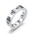 Bague en acier titane argenté avec chiffres romains et petits diamants sertis - US 6 / Acier