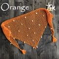 Detalle de chal playero de ganchillo naranja con diseño de malla y adornos de conchas - Talla única / Naranja