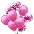 Dettaglio di palloncini in lattice rosa e trasparenti con coriandoli oro rosa lucidi - Stile Rosa Rossa (Rosa Rossa e Paillettes Rosa Rossa)