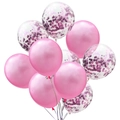 Close-up of metallic pink latex balloons and clear balloons with pink paper confetti - Pink Style (Pink and Pink Sequins)