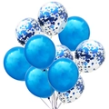 Detail of 9-piece light blue latex balloons and transparent balloons with blue confetti - Blue Style (Blue and Blue Sequins)