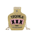 Creative gold sequin tequila bottle shaped crossbody bag with metallic chain strap - Sequin Gold