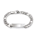 Gepolijste zilveren roestvrijstalen schakelarmband met gladde identificatieplaat op wit - Stijl 1-Figaro-ketting