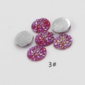 Macro shot of 12mm purple iridescent resin cabochons with flat silver back for DIY - Purple Iridescent (3#)