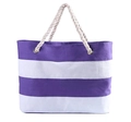 Striped canvas tote bag in purple and white stripes with durable thick hemp rope handles - Purple