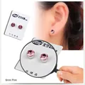 6mm pink cubic zirconia magnetic stud earrings with silver metal base for non-pierced ears - Pink