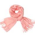 Soft pink solid cashmere-feel winter scarf with elegant fringe trim on white background - Pink