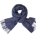 Classic blue cashmere scarf for men and women with elegant fringe details - Denim Blue
