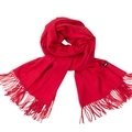 Solid red faux cashmere winter scarf with fringes and minimalist mere brand label - Wine Red