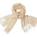 Solid cream beige winter scarf with fringe details and soft cashmere texture - Milk White