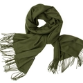 Solid dark green cashmere-feel scarf with elegant fringe trim and small black woven label - Army Green