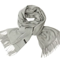 Solid light gray cashmere style scarf with fringe edges and brand tag for winter - Silver Grey