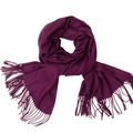 Solid purple brushed cashmere-style scarf with elegant fringe tassels on white background - Violet