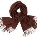 Solid chocolate brown cashmere-style scarf with tassel fringe for men and women - Coffee