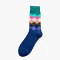 Wadenhohe Socken mit klassischem buntem Rautemuster und elastischem Rippstrickbund - Einheitsgröße / Grüner Bund Marine Argyle