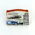 Vintage coin purse featuring retro Leaning Tower of Pisa and classic car prints - Style 7#