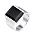 Anello da uomo in acciaio inossidabile stile punk gotico con onice nera di forma quadrata - US 7 / Base Argento Strass Nero