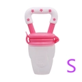 Pink and white baby fruit feeder with star handle and small silicone mesh size S - S / Rose Red