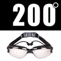 Professional black 200 degree myopia swimming goggles with silver coated lenses and earplugs - 200 Degree Myopia / Electroplated Black