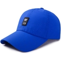 Royal blue mesh baseball cap for summer with breathable fabric and luck text patch - Sapphire Blue