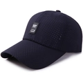 Dark blue breathable baseball cap with square patch and ventilated fabric texture - Navy Blue