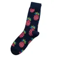 Dunkelblaue mittellange Socken mit leuchtenden rosa Ananasmustern auf weißem Hintergrund - Einheitsgröße / Ananas