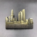 3D metallic Shanghai skyline souvenir fridge magnet with blue enamel finish and brass tone - The Bund Shanghai