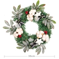 35cm Weihnachts-Türkranz mit Baumwolle, roten Beeren und Sternen auf grünem Kiefernkranz - Baumwolle & Rote Beeren Kranz - 35cm
