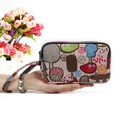 Women's long fabric wallet with colorful forest cartoon print and wrist strap - Pink Forest Cartoon