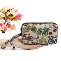Women's nylon long wristlet wallet featuring colorful bicycle and ladybug cartoon prints - Khaki Cartoon Items