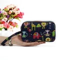 Navy blue fabric long wallet with cartoon animal prints and three zippers - Animal World