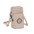 Mini beige nylon crossbody phone bag with three zipper pockets and star logo detail - Camel