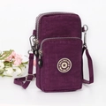 Vertical plum red nylon crossbody mobile phone bag with triple zippers and adjustable strap - Fuschia
