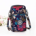 Navy floral nylon crossbody phone bag with multi-layer zippers and floral pattern - Blue Floral