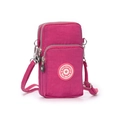 Vertical mini crossbody phone bag in rose pink waterproof nylon with three zipper pockets - Deep Rose Red