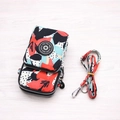 Vertical floral crossbody phone bag with abstract red and blue print and dual zipper layers - Wine Red Trumpet Flower