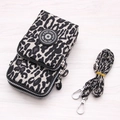 Vertical mini crossbody phone bag with three zippers and stylish grey leopard print - Creamy White Leopard
