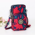 Three-layer floral crossbody phone bag in red and navy blue waterproof nylon with strap - Red Flower