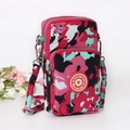 Pink and green floral mini crossbody phone bag with three zippered compartments - Red Oil Painting
