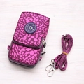 Mini crossbody phone bag featuring a purple leopard print with double zipper compartments - Purple Leopard