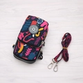 Vertical floral phone crossbody bag in navy blue with adjustable strap and multi-layer zipper - Colorful Painting