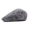 Classic grey plaid beret hat in vintage striped cotton blend for men and women - 58cm (Adjustable) / Black Plaid