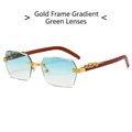 Gafas de sol sin montura con bisagras de leopardo dorado y lentes degradados - Verde Degradado