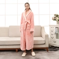 Rosafarbener dicker Flanell-Bademantel für Damen mit Plüschkragen und Waffelstruktur - Orangenrosa [Damen]