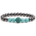 Elastic beaded bracelet with magnetic hematite, turquoise stones, and green lava rock - Green