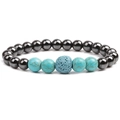 Magnetic hematite and turquoise beaded elastic bracelet with blue lava stone bead - Blue