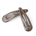 Set of two brown candy-colored metal snap hair clips with a glossy teardrop design - Brown