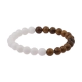 Detail view of beaded bracelet with white translucent beads and dark wood grain beads - ABJ005-A1 Porcelain White & Wood