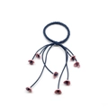 Floral hair tie with navy blue braided elastic rope and pink flower tassel charms - Denim Blue