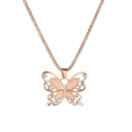Elegante collar de mariposa dorado con piedra ojo de gato y cristales en fondo blanco - Dorado